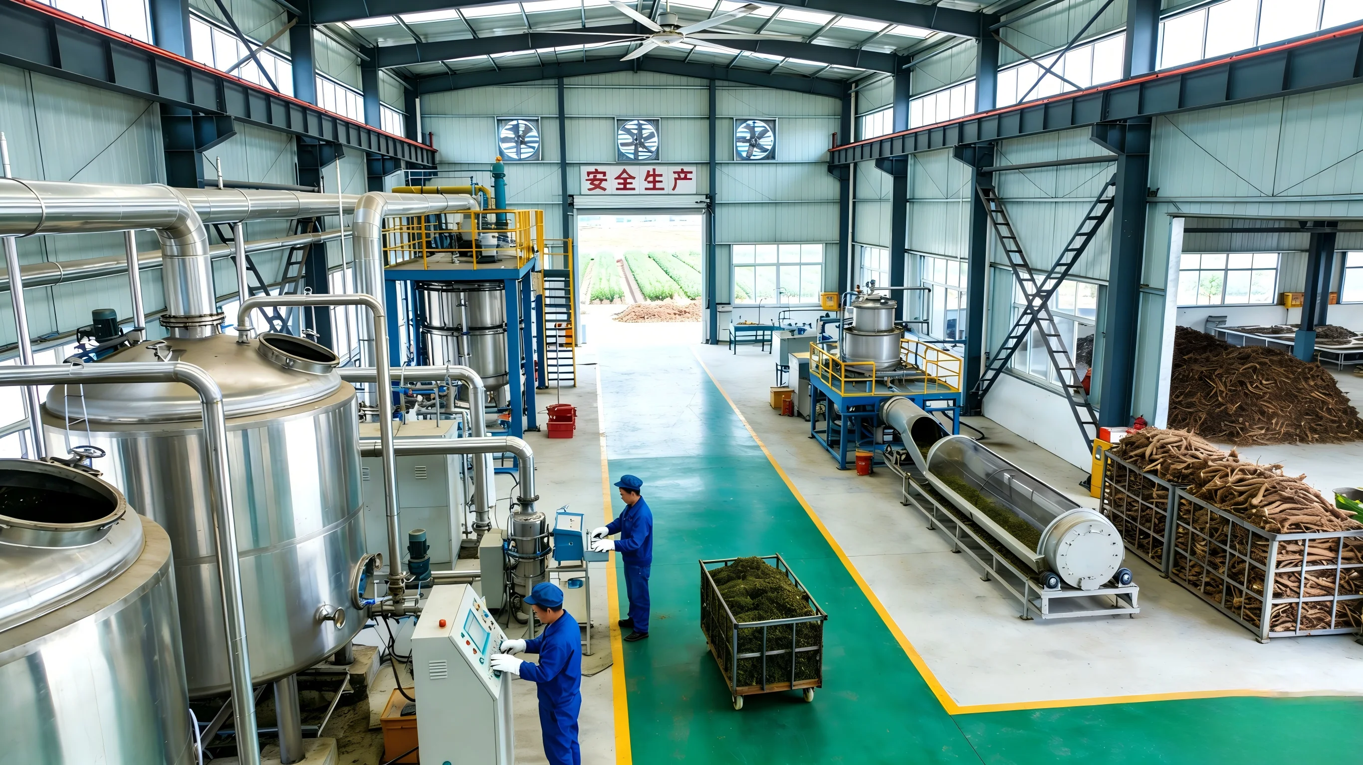 Herbal crushing and grinding workshop - raw material preprocessing with stainless steel equipment