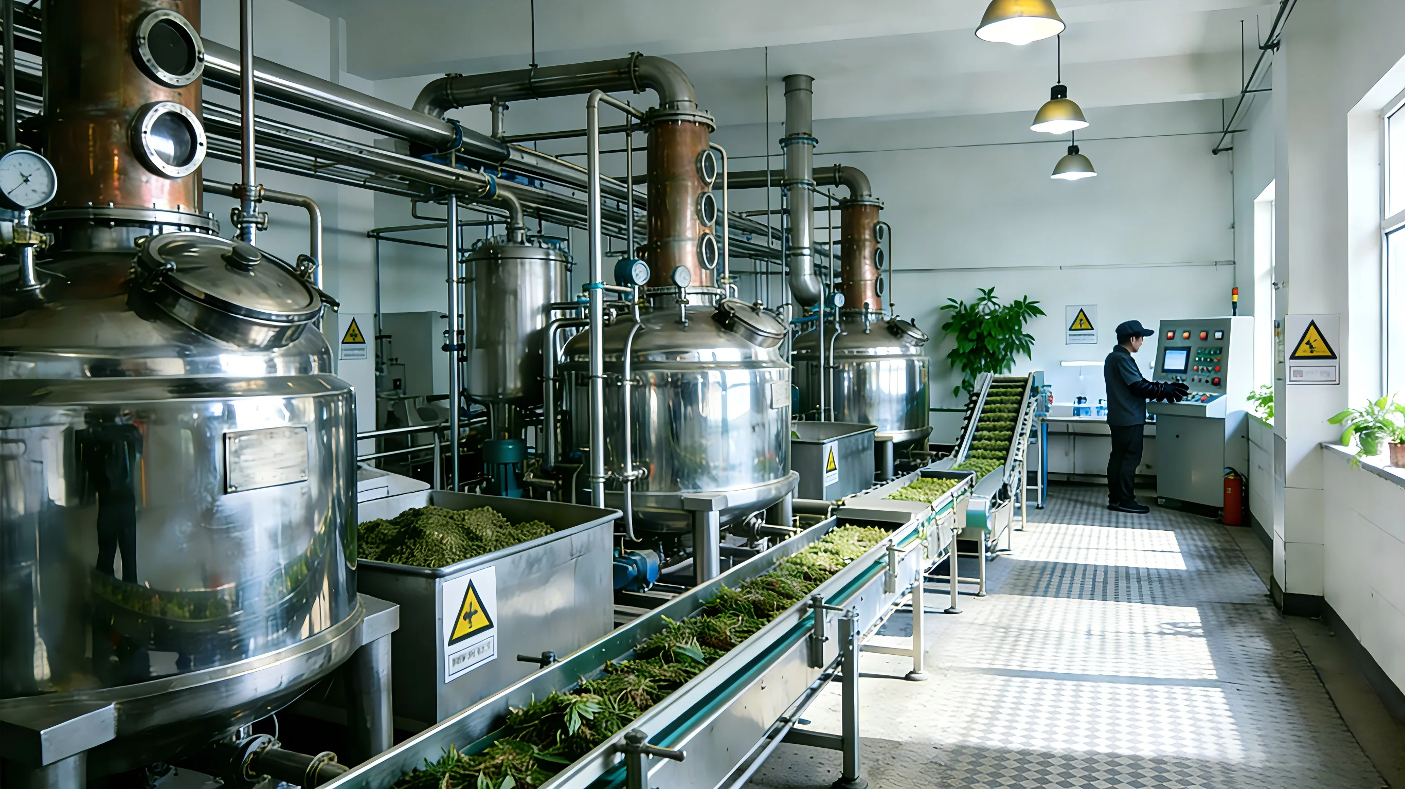 Automatic raw material sorting workshop - conveyor system for herbal material classification