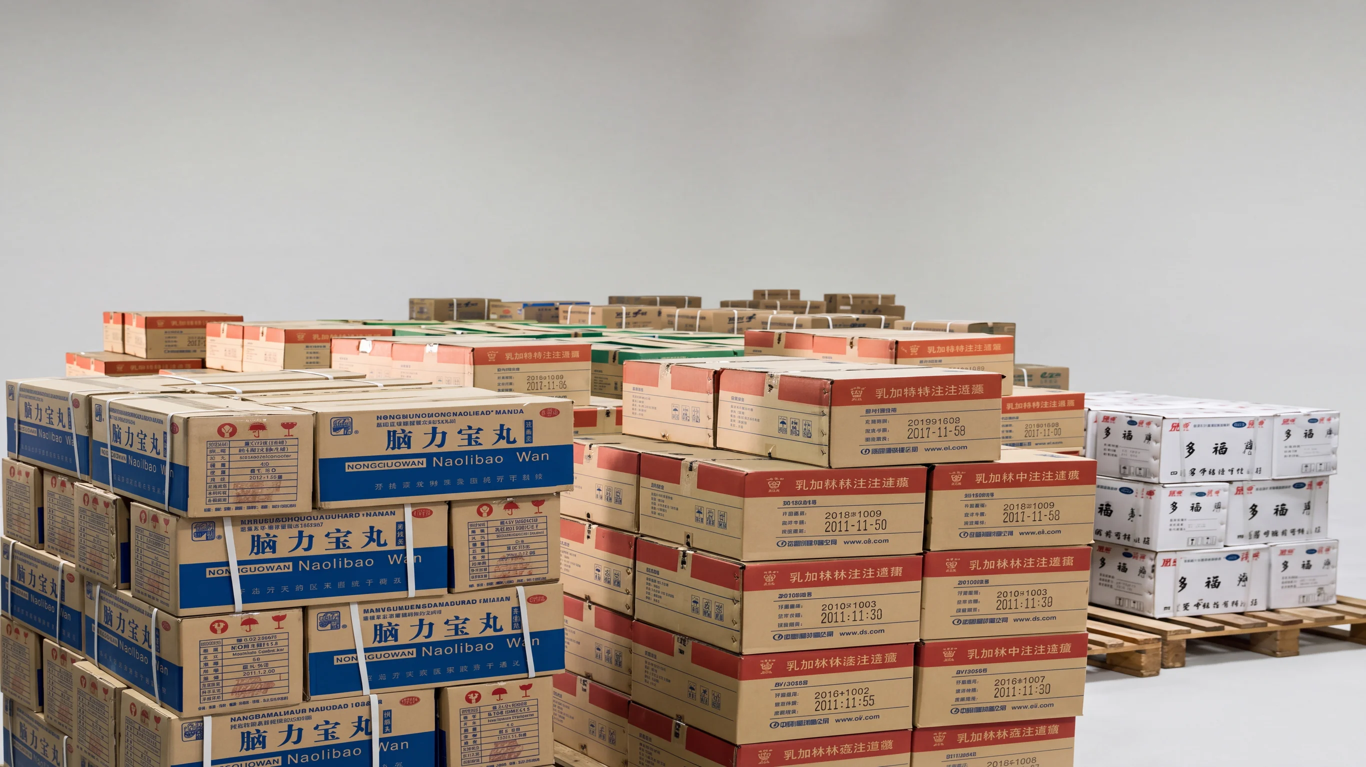 Export packing and shipping preparation area with cartons and protective packaging for global delivery