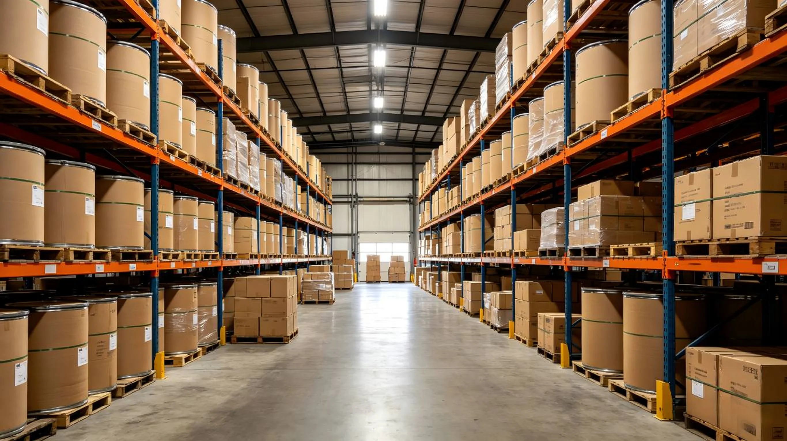 Standard finished product warehouse - organized storage racks for packaged goods and export inventory