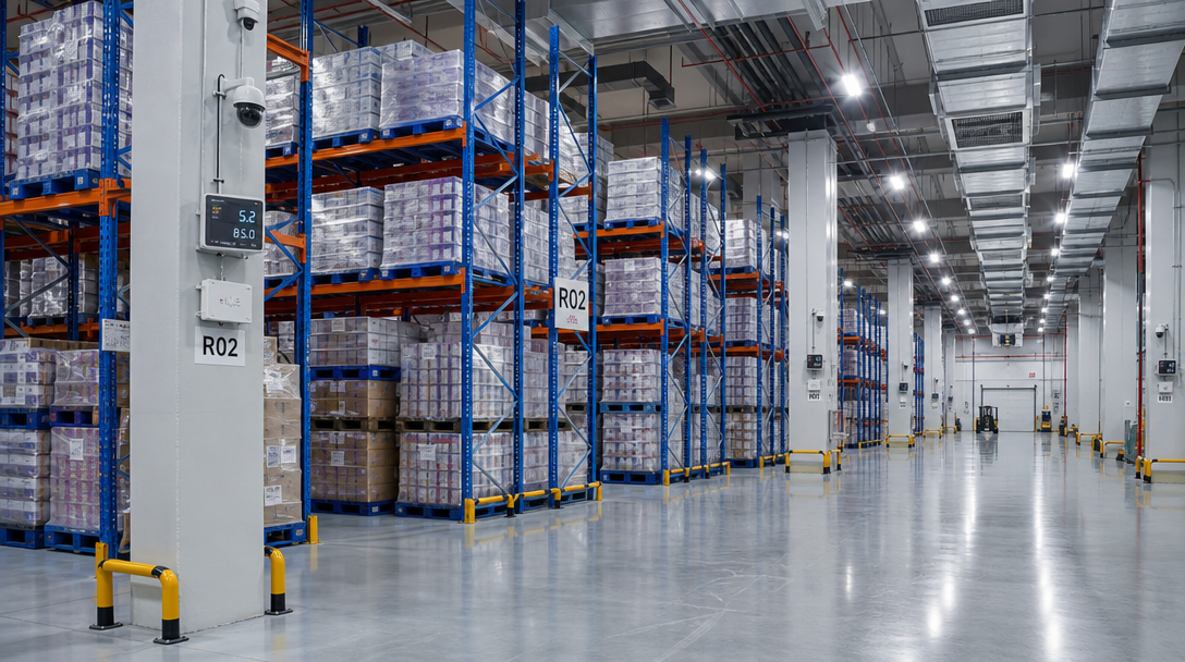 Temperature-controlled raw material warehouse - climate-controlled storage zones for sensitive actives and finished goods